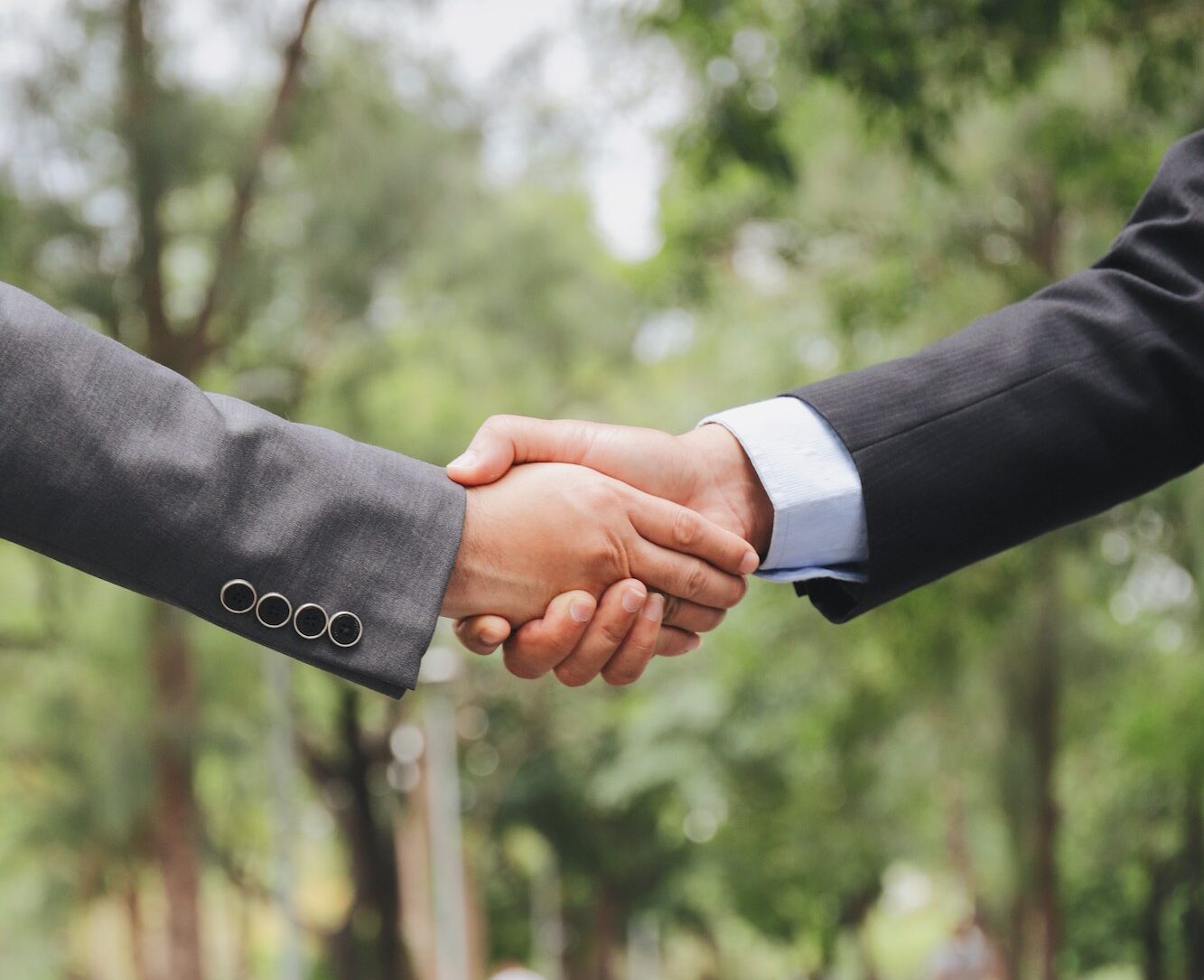 Businessmen hand shaking at the park